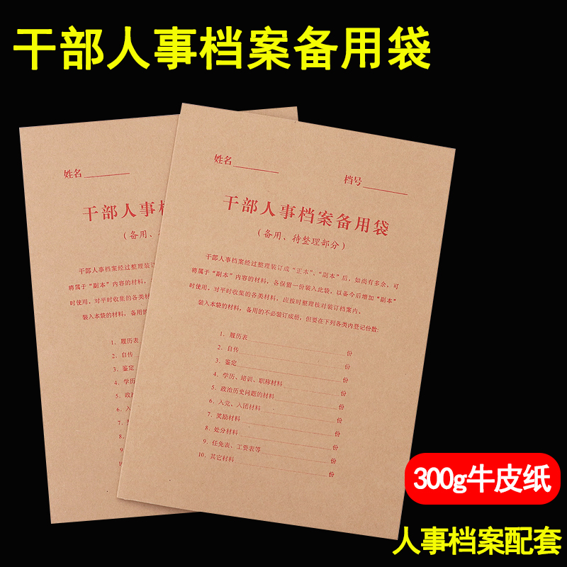 10个装干部人事档案备用袋A4进口牛皮纸文件袋人事档案备用袋300g
