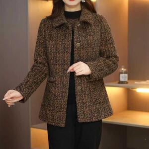 妈妈秋装洋气小香风外套中老年女冬季时尚毛呢加绒外套加厚小西装