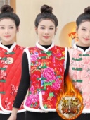 东北大花马甲棉袄加绒马夹棉衣洋气加厚拜年演出服抖音坎肩民族风