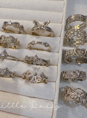 Little Daisy时髦知识分子中古百搭开口戒指蕾丝复古十字心锁指环