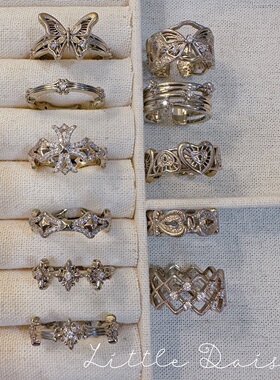 Little Daisy时髦知识分子中古百搭开口戒指蕾丝复古十字心锁指环