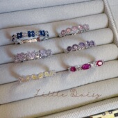 Little Daisy日系精致贵妇简约彩钻日杂温柔玫红钻开口可调节戒指