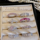 Little Daisy嗲精附体甜美不失态度玫红淡粉钻十字钻水滴开口戒指