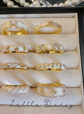 Little Daisy老钱风时髦知识分子珐琅釉 白釉经典开口可调节戒指