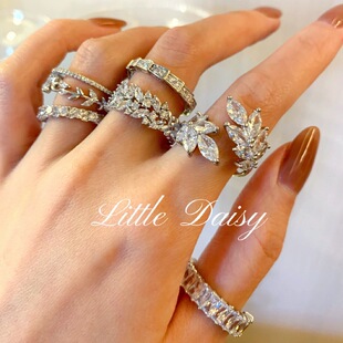 Little Daisy浪漫高级感树叶 镂空交错气质网红开口银色百搭戒指