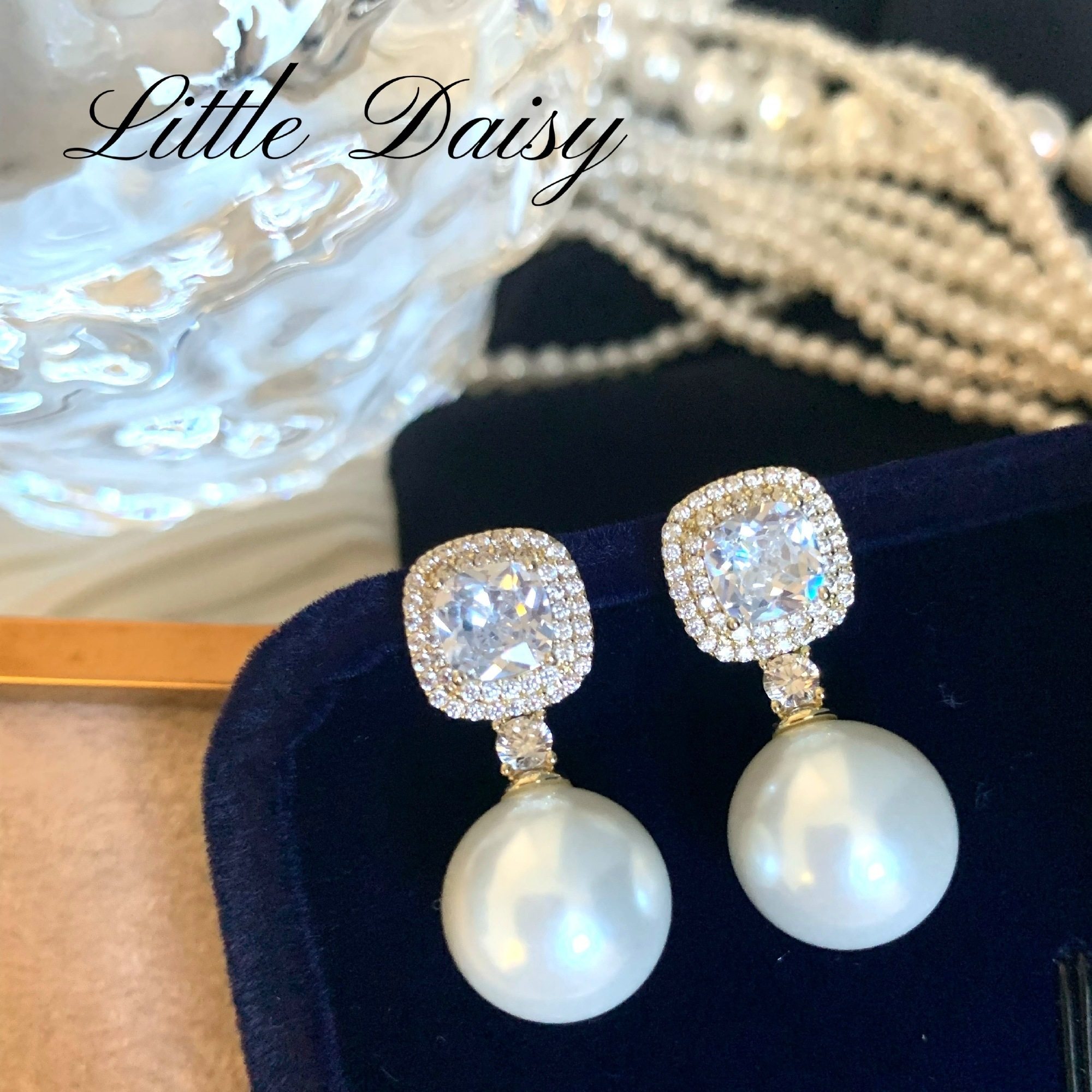 little daisy东京贵妇经典 奢华感简约精致气质百搭珍珠银针耳环