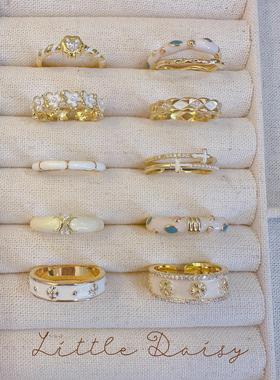 排钻珐琅装饰花朵滴油戒指