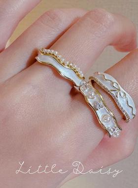 珍珠贝壳女士百搭玫瑰开口戒指