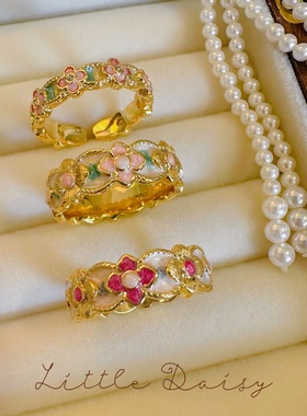 Little Daisy新中式掐丝珐琅江南女子超仙小众开口戒指可调节百搭