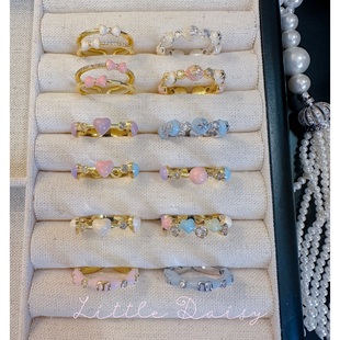 Little 甜珐琅彩滴釉温柔开口可调节戒指 Daisy马卡龙奶油色巴黎