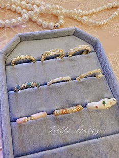 Little Daisy珐琅彩滴釉手绘戒指可爱粉色少女百搭显白竹节开口戒