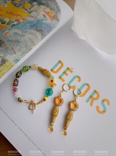 神经手工原创孤品雨足郊原草木柔金运蚀刻捷克琉璃蛇衔花手链微胖