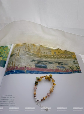 手作孤品 文艺复兴捷克琉璃小狗与吉他美好小众复古手链闺蜜礼物