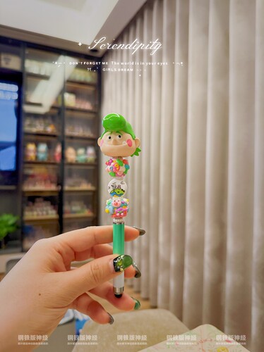 孤品神经手工原创韩系绿色飞机油头丑萌哥高品质感触控圆珠笔现货