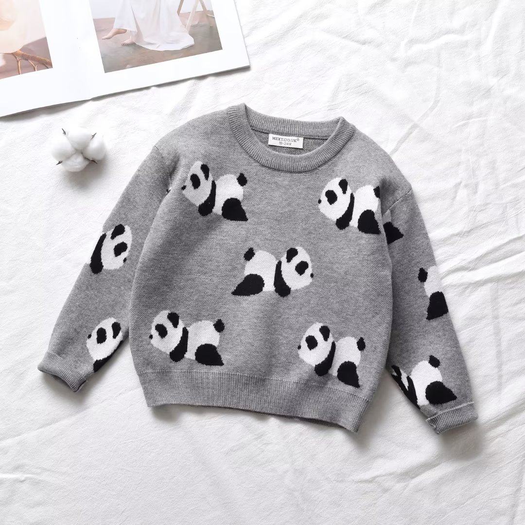 2023秋冬新款圆领熊猫毛衣韩版爆款儿童针织衫打底毛衣
