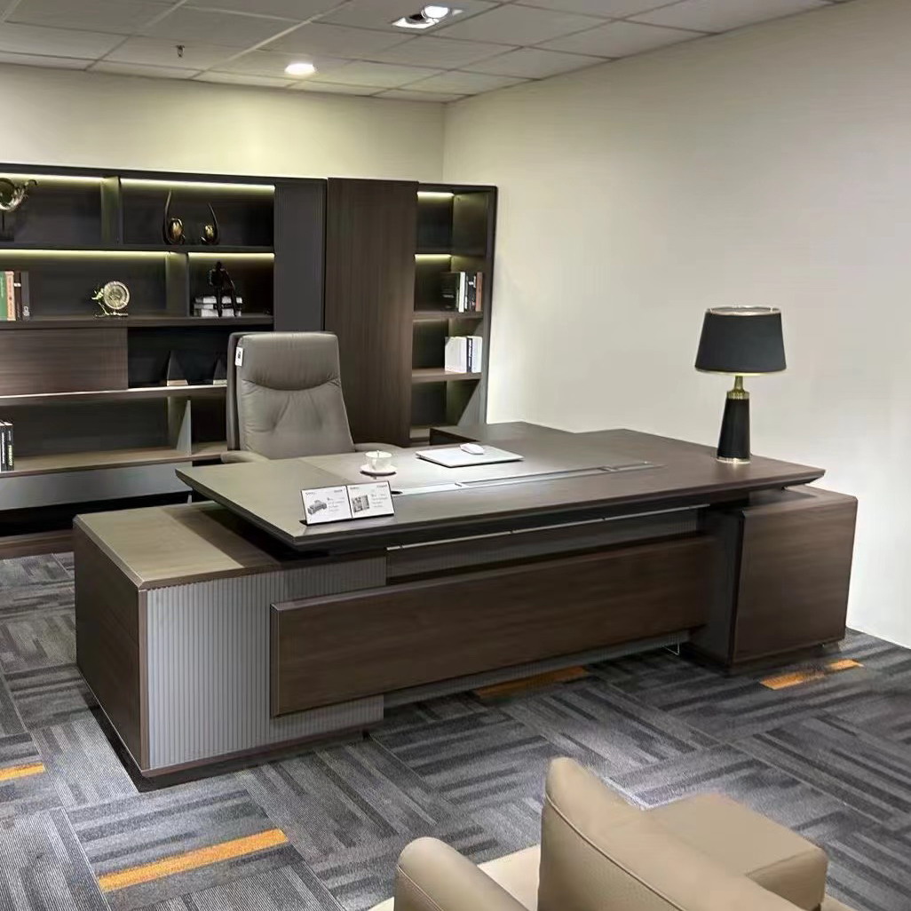 3.6米老板办公桌现代简约风格总裁桌书柜经理大班台高级董事长桌