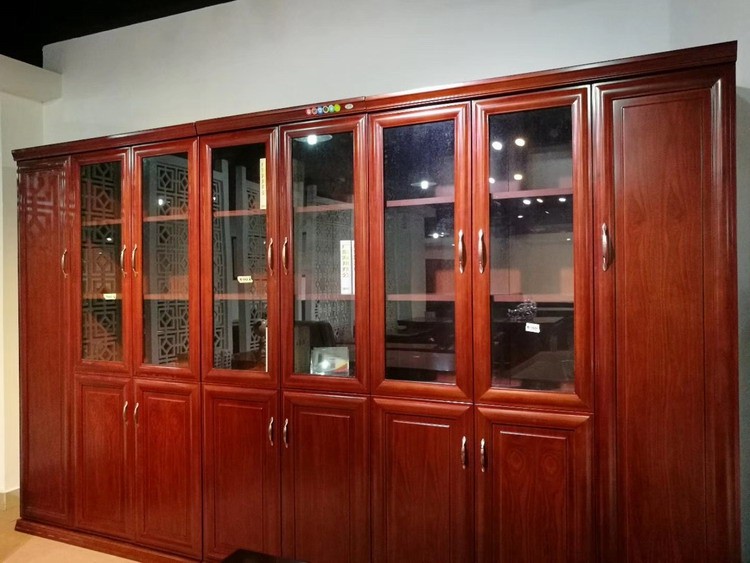 2米文件柜3.6米枣红色实木书橱八门胡桃木书柜c8021