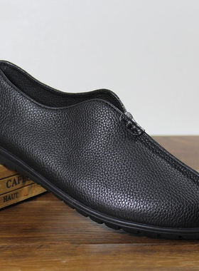 老北京真皮鞋男圆口老头鞋中国风手工皮复古中式民族风僧爸爸