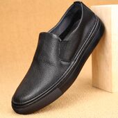 头层牛皮男士 板鞋 父亲一脚蹬百搭休闲低帮潮鞋 新款 镂空透气平底鞋