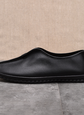 爸爸鞋中老年男鞋休闲皮鞋男老头鞋一脚蹬透气懒人鞋唐装鞋