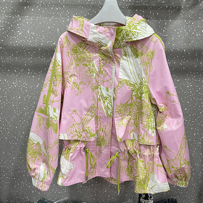 连帽长袖印花抽绳上衣风衣外套女