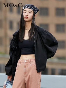 春秋抗皱系列宽松运动风泡泡袖连帽外套女 摩安珂
