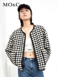黑色锁边触感粗花呢千鸟格羊毛外套气质高级感外套女摩安珂