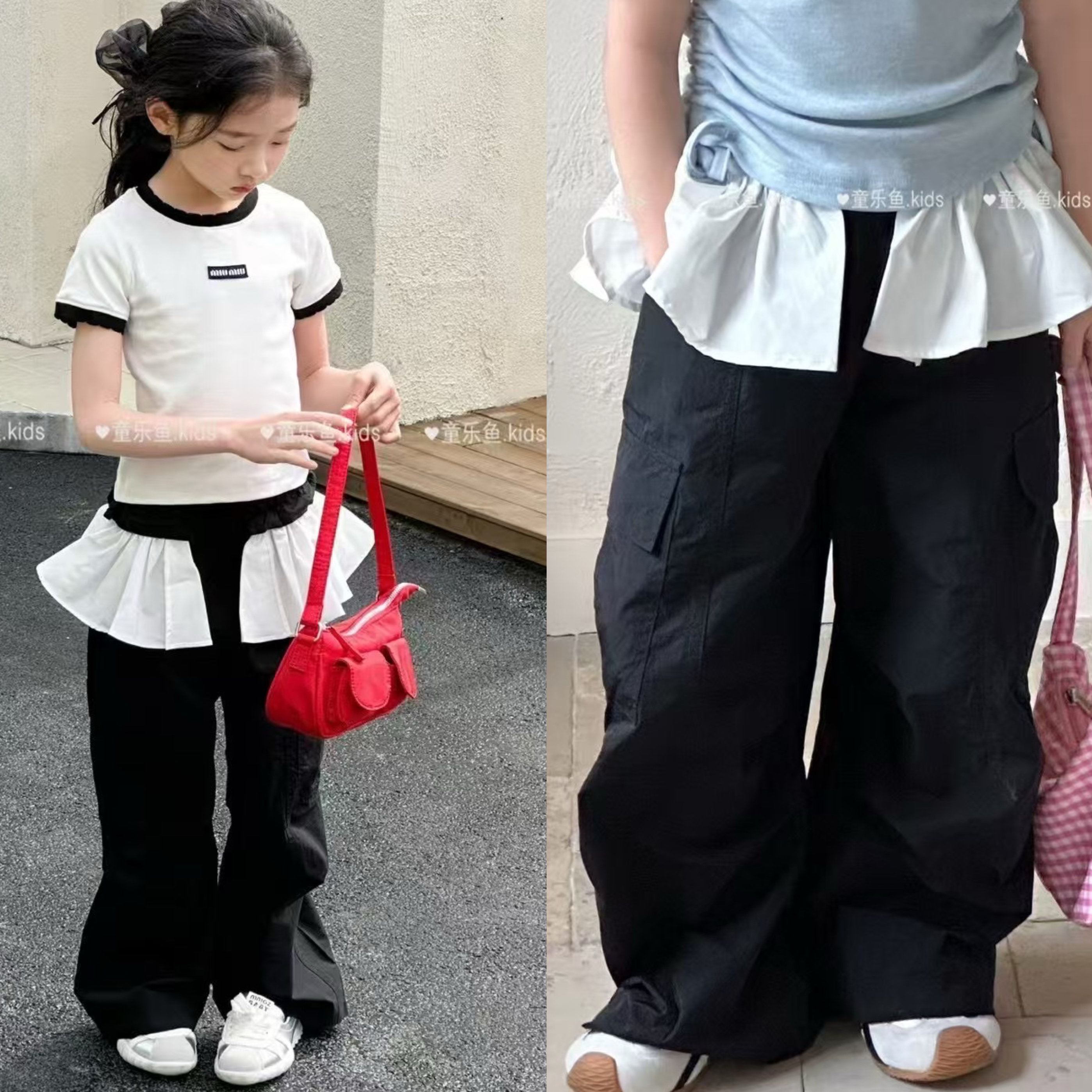 2025春款童乐鱼女童洋气时髦屁帘直筒裤中大童工装裤休闲裤3320图片