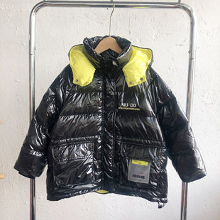 牛哆哆冬新款男女童休闲连帽亮皮免洗羽绒服中大童外套3158