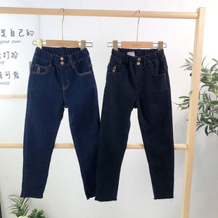 爱木童加绒牛仔裤2021冬装新款女童一体厚绒紧身裤弹力小脚裤5906