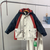 吾束2024冬装 新款 男女童拼色洋气休闲连帽加棉派克服冲锋衣66501