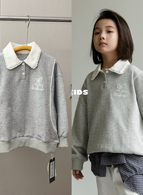 牛哆哆2025春秋款女童蕾丝领可爱休闲卫衣韩版娃娃领POLO衫28916