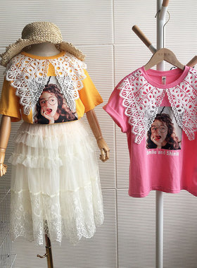 牛哆哆女孩可爱洋气T恤夏季女童蕾丝领甜美公主洋气短袖50626