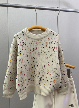 2024冬牛哆哆女童彩色点加厚圆领毛衣中大童百搭可爱打底衣15131