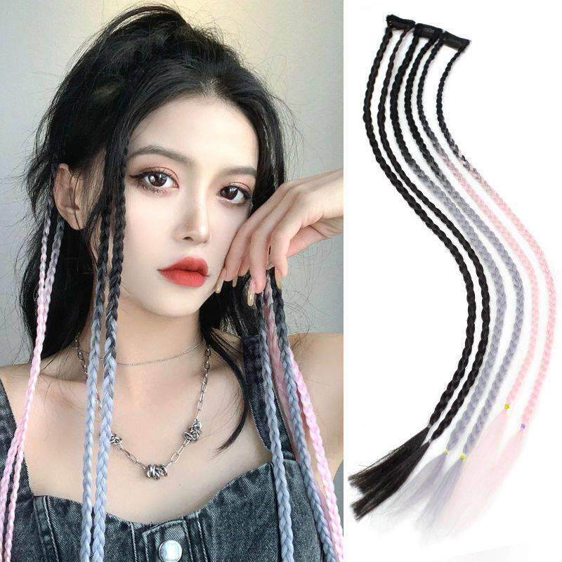 脏辫挂耳染假发片女彩色麻花辫无痕接发挑染编发假发片自然长辫子
