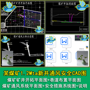 煤矿1.2Mta新井通风安全煤矿矿井开拓巷道布置平面图CAD图带说明