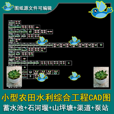 小型农田水利综合工程施工图渠道山坪塘泵站蓄水池石河堰CAD图
