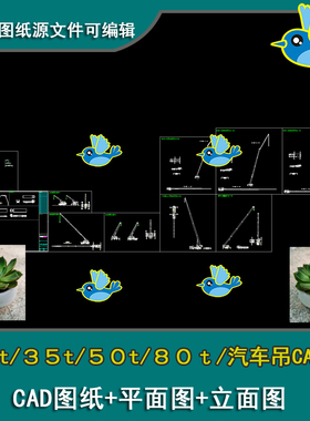 20t/25t/35ｔ/45t/50t/80t/100t/汽车吊平面立面CAD图