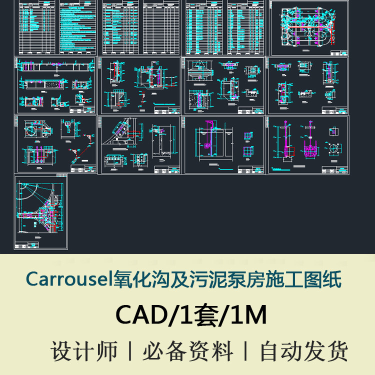 Carrousel氧化沟及污泥泵房施工图纸全套cad图纸