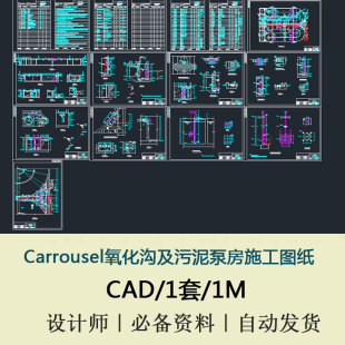 Carrousel氧化沟及污泥泵房施工图纸全套cad图纸