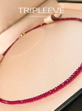 培育红宝石！实验室培育鸽血红宝石切面超细项链锁骨链本命年红绳