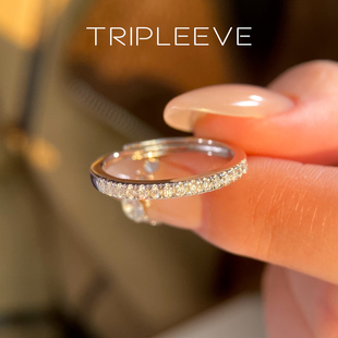 经典 戒指精工S925银莫桑钻指环小众轻奢开口可调节 极简半镶钻款