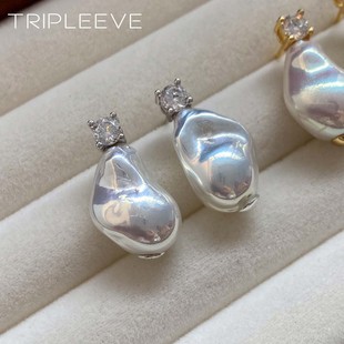 澳白巴洛克戴妃珍珠耳钉极光伴彩女轻奢高级感气质耳环通体s925银