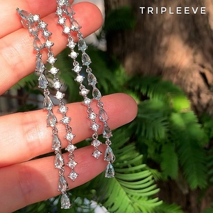 春雨/浅海蓝宝水滴唯美冷清美人感耳环耳钉 无耳洞改蚊香盘耳夹