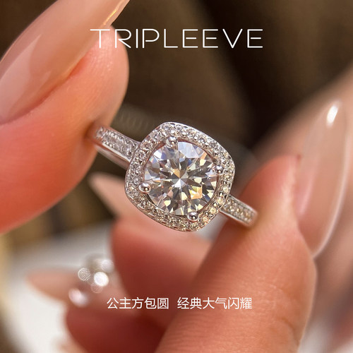 大气满镶款方糖戒指精工S925银莫桑钻指环小众轻奢开口可调节