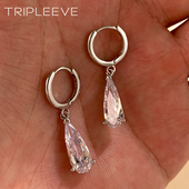 特价 无耳洞耳夹 冷清简约透亮白水晶水滴耳环耳扣