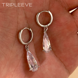 特价 无耳洞耳夹 冷清简约透亮白水晶水滴耳环耳扣