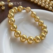 基础款 正金浓金茶金色施家正圆强光磁吸扣 南洋金珠珍珠手链手串