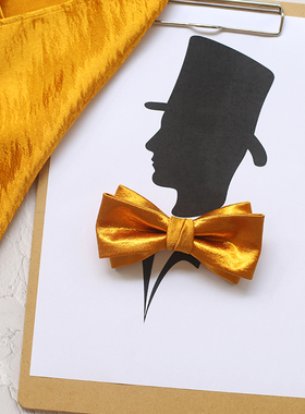 吴大侠橙黄色领结煲呔蝴蝶结婚新郎伴郎婚礼西装衬衫敬酒宴会男