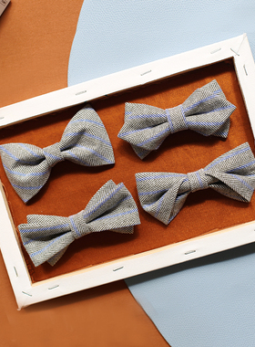 吴大侠灰色蓝条纹领结煲呔蝴蝶结婚新郎伴郎婚礼年会西装衬衫男士